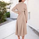 Beige Large Long Sleeve Button-Down Shirt Dress with Waist Tie Belt and Classic Collar