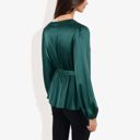  Long Sleeve Satin Wrap Blouse with V-Neck and Tie Waist Elegant Top for Casual or Office Wear