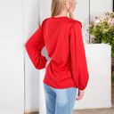  V-Neck Blouse with Ruffle Front Detail and Long Puff Sleeves