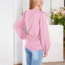 Pink Large V-Neck Blouse with Ruffle Front Detail and Long Puff Sleeves