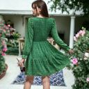 Green Large Smocked Chest Long Puffed Sleeve Floral Flared Dress