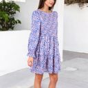 Purple Large Smocked Chest Long Puffed Sleeve Floral Flared Dress