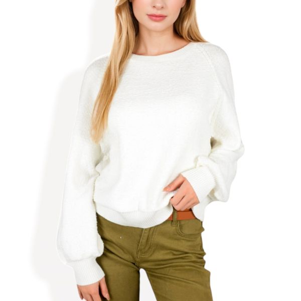 Long Sleeve Ribbed Knit Pullover Sweater with Crew Neck