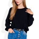 Black Large Long Sleeve Ribbed Knit Pullover Sweater with Crew Neck