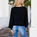 Black Large Long Sleeve Ribbed Knit Pullover Sweater with Crew Neck