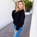 Black Large Long Sleeve Ribbed Knit Pullover Sweater with Crew Neck