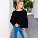 Black Large Long Sleeve Ribbed Knit Pullover Sweater with Crew Neck