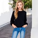 Black Medium Long Sleeve Ribbed Knit Pullover Sweater with Crew Neck