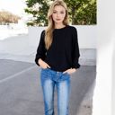 Black Small Long Sleeve Ribbed Knit Pullover Sweater with Crew Neck