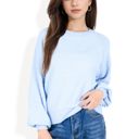 Blue Large Long Sleeve Ribbed Knit Pullover Sweater with Crew Neck