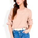 Beige Large Long Sleeve Ribbed Knit Pullover Sweater with Crew Neck