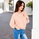 Beige Medium Long Sleeve Ribbed Knit Pullover Sweater with Crew Neck