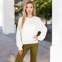 White Large Long Sleeve Ribbed Knit Pullover Sweater with Crew Neck