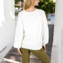 White Large Long Sleeve Ribbed Knit Pullover Sweater with Crew Neck