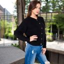 Black Large Button-Up Knit Cardigan with Long Sleeves