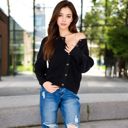 Black Large Button-Up Knit Cardigan with Long Sleeves