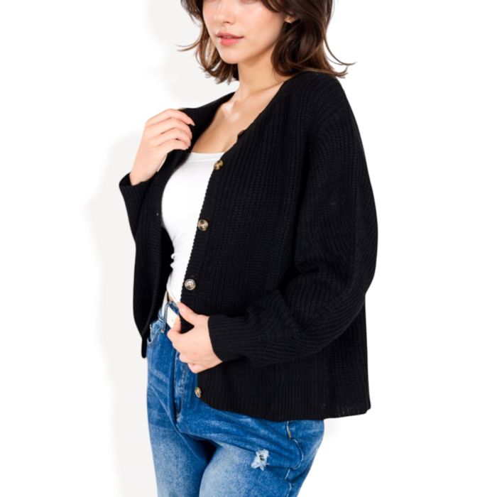 Button-Up Knit Cardigan with Long Sleeves