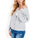 Gray Large Button-Up Knit Cardigan with Long Sleeves