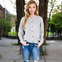 Gray Large Button-Up Knit Cardigan with Long Sleeves