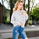 Gray Large Button-Up Knit Cardigan with Long Sleeves