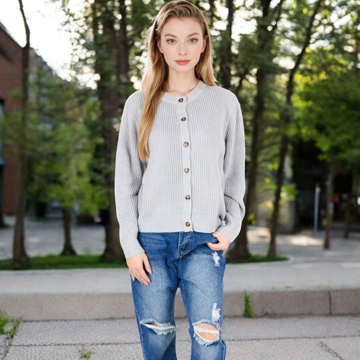 Button-Up Knit Cardigan with Long Sleeves