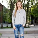 Gray Large Button-Up Knit Cardigan with Long Sleeves