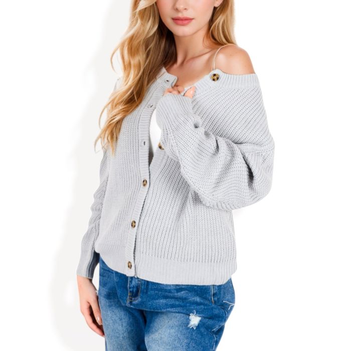 Button-Up Knit Cardigan with Long Sleeves