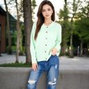 Blue Large Button-Up Knit Cardigan with Long Sleeves