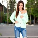 Blue Large Button-Up Knit Cardigan with Long Sleeves