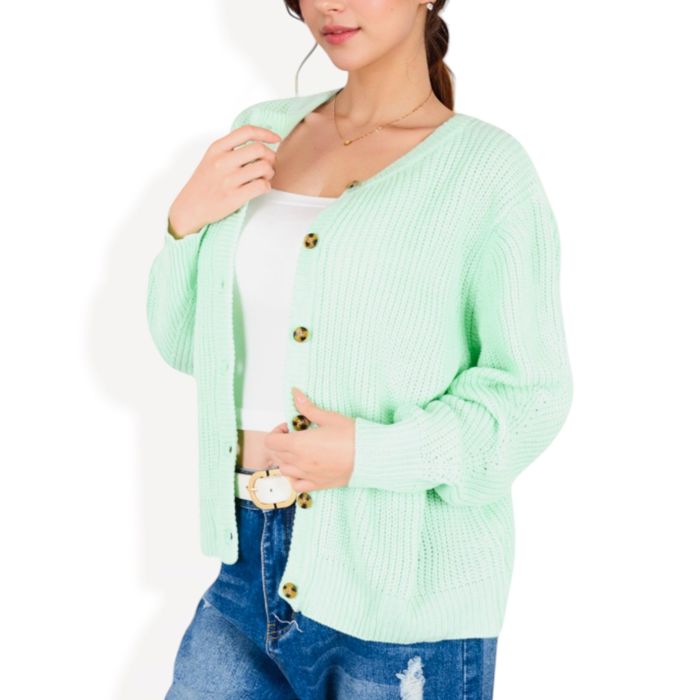 Button-Up Knit Cardigan with Long Sleeves