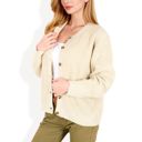 Beige Large Button-Up Knit Cardigan with Long Sleeves