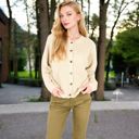 Beige Large Button-Up Knit Cardigan with Long Sleeves