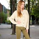 Beige Large Button-Up Knit Cardigan with Long Sleeves