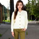 White Large Button-Up Knit Cardigan with Long Sleeves