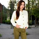 White Large Button-Up Knit Cardigan with Long Sleeves