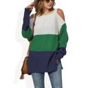 Green Large Color Block Knit Sweater with Cold Shoulder Detail