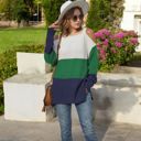 Green Large Color Block Knit Sweater with Cold Shoulder Detail