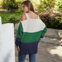 Green Large Color Block Knit Sweater with Cold Shoulder Detail