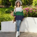 Green Large Color Block Knit Sweater with Cold Shoulder Detail