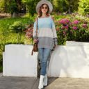 Blue Large Color Block Knit Sweater with Cold Shoulder Detail