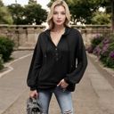 Black Large Hoodie with Button Detail and Adjustable Drawstring