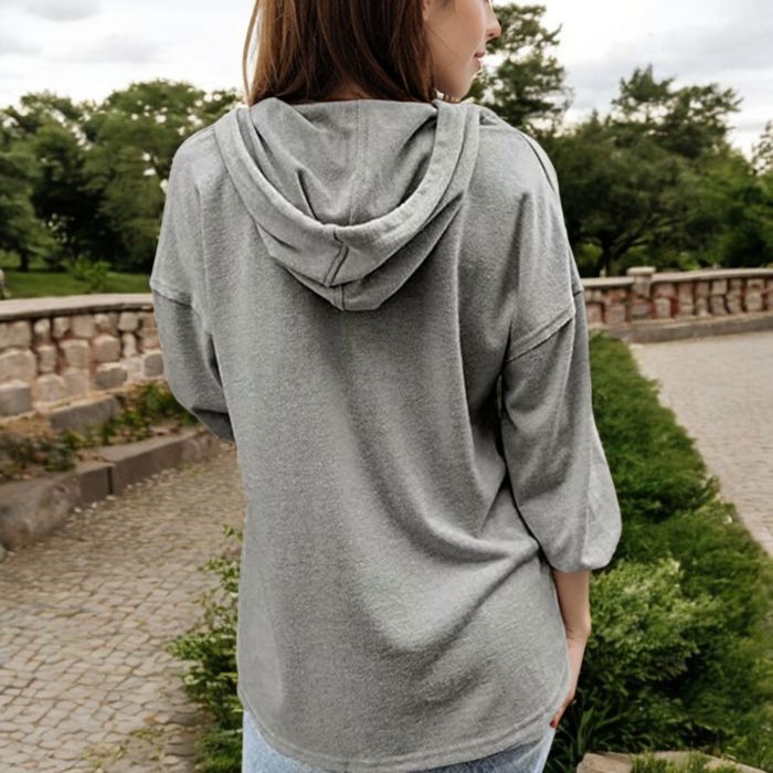 Hoodie with Button Detail and Adjustable Drawstring