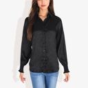 Black XXL Long Sleeve Satin Button-Down Blouse with Zebra Print and Smocked Cuffs Elegant Top for Office or Casual Wear