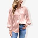 Pink XXL Long Sleeve Satin Button-Down Blouse with Zebra Print and Smocked Cuffs Elegant Top for Office or Casual Wear