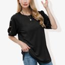  Casual Short Sleeve Top with Button Detail on Sleeves Comfortable and Versatile for Everyday Wear