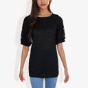  Casual Short Sleeve Top with Button Detail on Sleeves Comfortable and Versatile for Everyday Wear