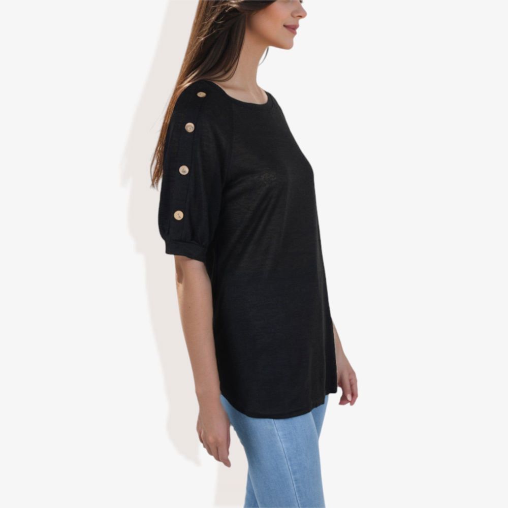 Casual Short Sleeve Top with Button Detail on Sleeves Comfortable and Versatile for Everyday Wear