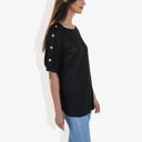  Casual Short Sleeve Top with Button Detail on Sleeves Comfortable and Versatile for Everyday Wear