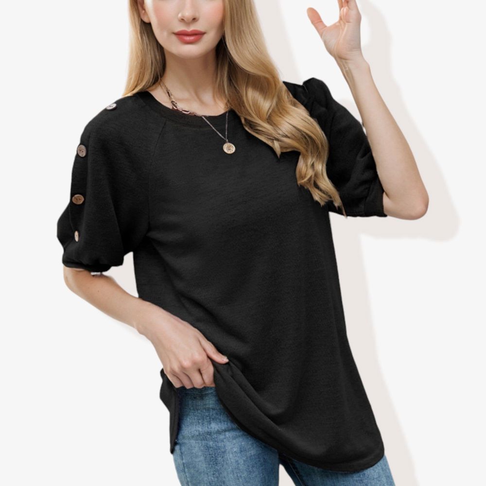 Casual Short Sleeve Top with Button Detail on Sleeves Comfortable and Versatile for Everyday Wear