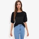 Black XXL Casual Short Sleeve Top with Button Detail on Sleeves Comfortable and Versatile for Everyday Wear